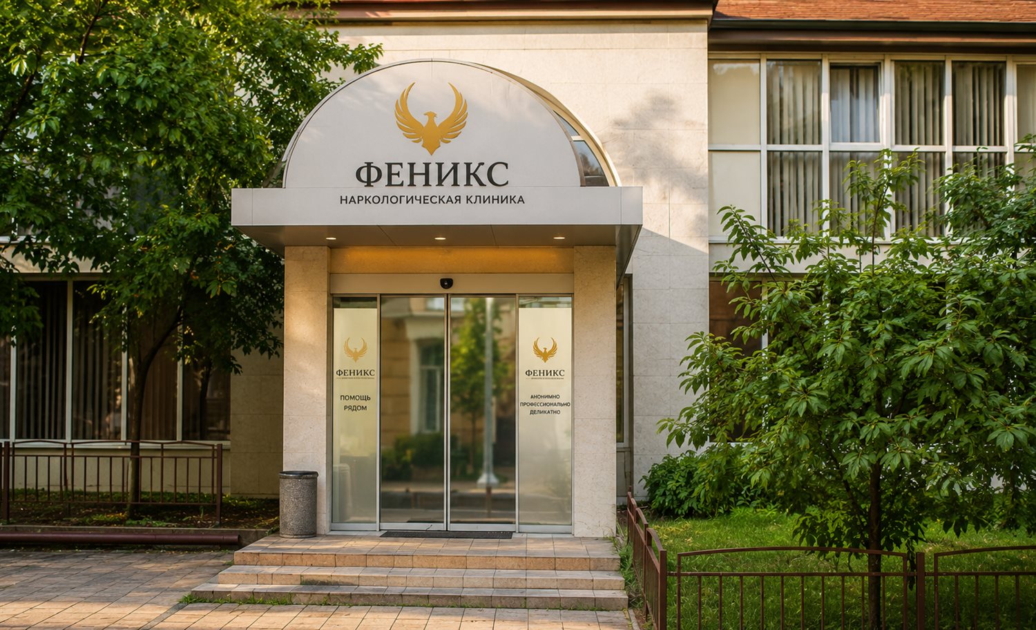 Вход в наркологическую клинику «Феникс» в Ликино-Дулёве